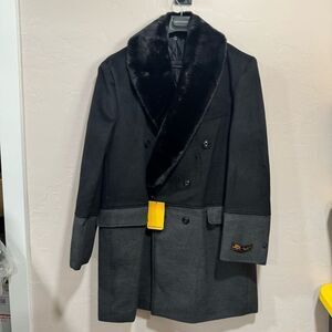 Signature Collection Genova Double Breasted  Topcoat with Removable Fur Collar B